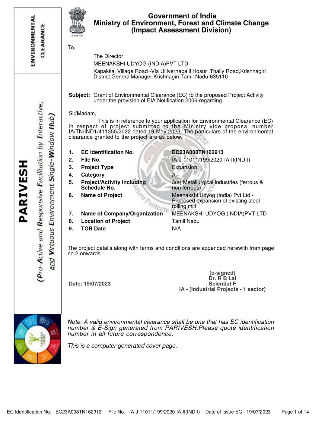 Environmental Clearance, MoEF and CC
